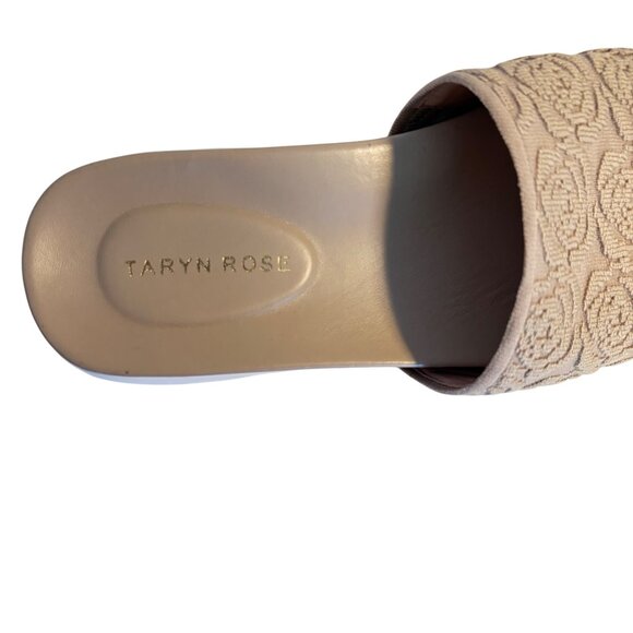 Taryn Rose Women's 7 Taupe Embroidered Slide Sandals With White Sole - Picture 7 of 9